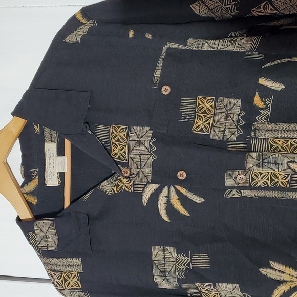 Island Republic- Black Novelty Print Palm Trees Silk Button down Shirt Sz.XL - Picture 2 of 6